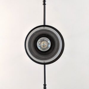 A hanging lamp is photographed from the bottom
