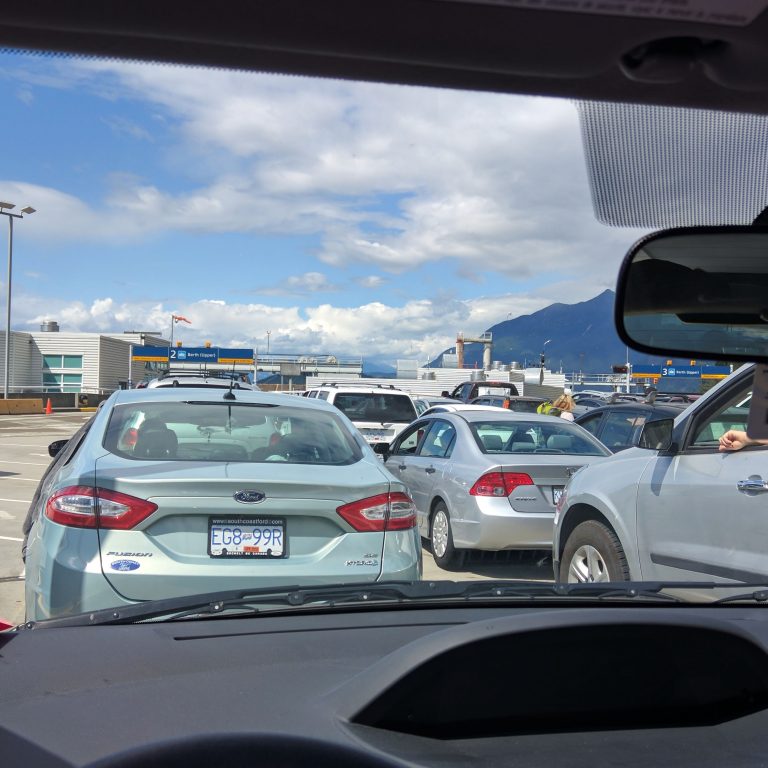Cars waiting to board a ferry